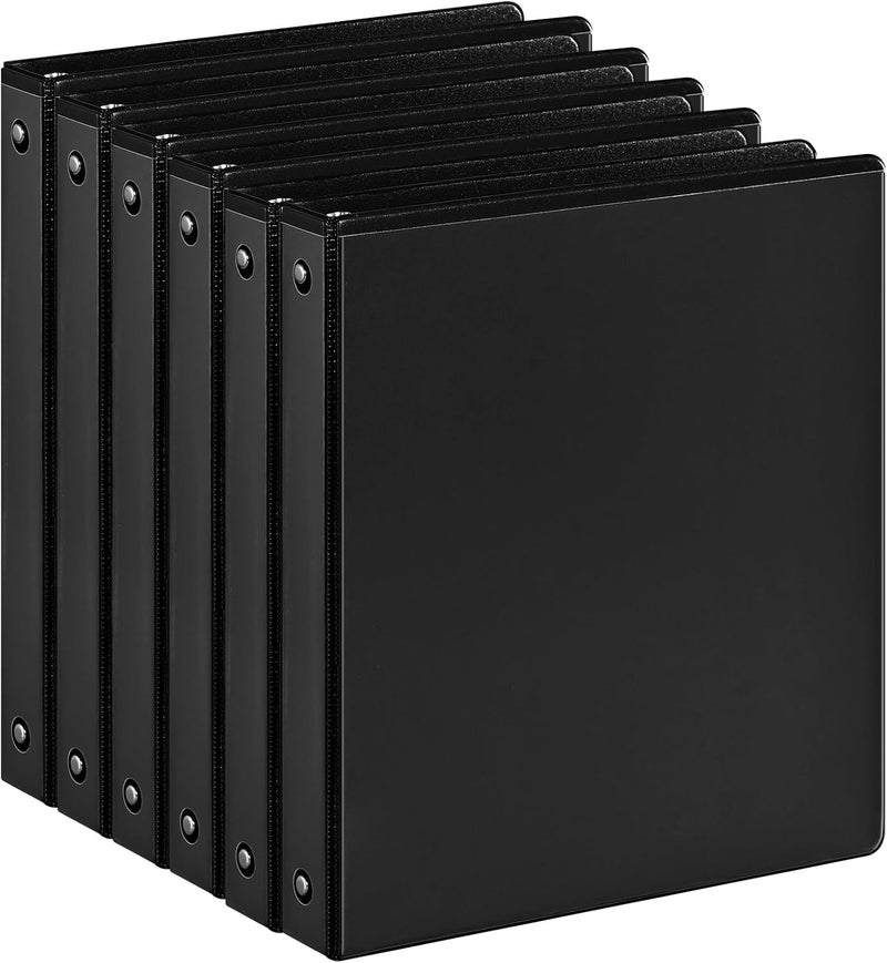 SUIN 1-inch 3 Ring Binder with 2 Interior Pockets, 1'' Basic Binders Holds US Letter Size 8.5'' x 11'' Paper - Versatile Binders for Office, Home, and School Use, 6 Pack (Black) - Image 1